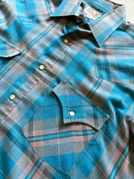 Medium - Vintage 90s ELY Turquoise / Pink Plaid Pearlsnap Shirt