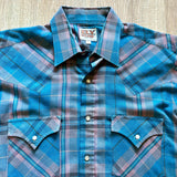 Medium - Vintage 90s ELY Turquoise / Pink Plaid Pearlsnap Shirt