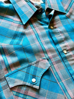 Medium - Vintage 90s ELY Turquoise / Pink Plaid Pearlsnap Shirt