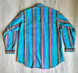 Large - Vintage 90s Wrangler Turquoise Striped Button Up Western Brush Popper Shirt