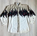 XL - Vintage 90s Brooks & Dunn Beige/Cream w/Tribal Flames Button Up Western Shirt