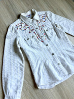 Small - Classic Roper Chain Stitch / Striped White Pearlsnap Western Shirt