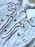 Small - Classic Roper Chain Stitch / Striped White Pearlsnap Western Shirt