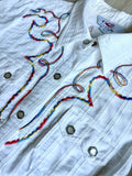 Small - Classic Roper Chain Stitch / Striped White Pearlsnap Western Shirt