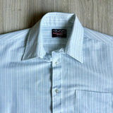 Medium - Vintage 80s White / Blue Striped Polyester Americana Collection Short Sleeve Button Up Shirt