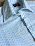 Medium - Vintage 80s White / Blue Striped Polyester Americana Collection Short Sleeve Button Up Shirt