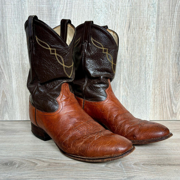 Size 10.5 Vintage Tony Lama 2-Tone Burnt OrangeBrown Cowboy Boots