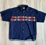 3X - Vintage 90s Rustler by Wrangler Blue / Aztec Pearlsnap Short Sleeve Western Shirt