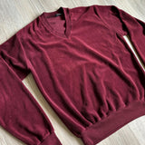 Medium - Vintage 80s Campus Maroon Velour V-Neck Cardigan Sweater