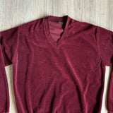 Medium - Vintage 80s Campus Maroon Velour V-Neck Cardigan Sweater