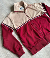 Medium - Vintage 80s ATB Beige/Maroon Zip Up Track Jacket