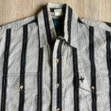 Med/Lrg - Vintage 90s Lone Roo by Roper Gray/Black Striped Button Up Western Shirt