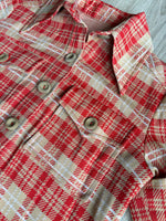 Small - Vintage 70s Beige / Red Houndstooth Plaid Short Sleeve Button Up Leisure Shirt