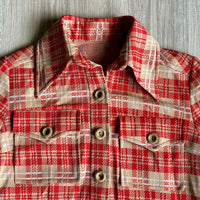 Small - Vintage 70s Beige / Red Houndstooth Plaid Short Sleeve Button Up Leisure Shirt