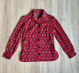 Medium - Vintage 70s Red/Blue Abstract Plaid Button Up Leisure Shirt