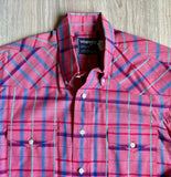 Medium - Vintage 80s Wrangler Pink Plaid Western Button-Up Shirt