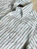 Medium - Vintage 80s Panhandle Slim White / Purple, Beige, Green Striped Long Sleeve Button Up Shirt
