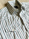 Medium - Vintage 80s Panhandle Slim White / Purple, Beige, Green Striped Long Sleeve Button Up Shirt
