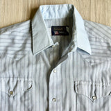 Medium - Vintage 80s Panhandle Slim Baby Blue Striped Western Pearlsnap Dress Shirt w/Contrast Collar