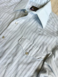 Medium - Vintage 80s Panhandle Slim Baby Blue Striped Western Pearlsnap Dress Shirt w/Contrast Collar