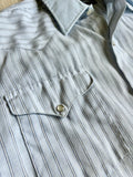 Medium - Vintage 80s Panhandle Slim Baby Blue Striped Western Pearlsnap Dress Shirt w/Contrast Collar
