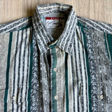 Medium - Vintage 90s Pure Country Gray/Green Southwest Striped Button Up Western Shirt