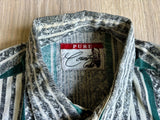 Medium - Vintage 90s Pure Country Gray/Green Southwest Striped Button Up Western Shirt
