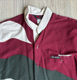 Medium - Vintage 90s Mo Betta Maroon Green Cream Tiger Stripe Long Sleeve Band Collar Button Up Western Shirt