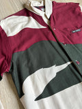 Medium - Vintage 90s Mo Betta Maroon Green Cream Tiger Stripe Long Sleeve Band Collar Button Up Western Shirt