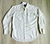 Medium - Vintage 80s Wrangler White / Gold Striped Polyester Pearlsnap Western Shirt