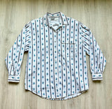 Women's M/L - Vintage 90s Ilio White & Turquoise Southwestern / Aztec Print Button Up Western Shirt
