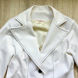 Vintage 70s Ship Mates White w/ Black Stitch Polyester Leisure Suit / Disco Jacket (Womens S/M)