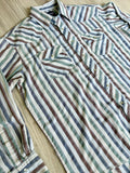 L/XL - Vintage 90s Wrangler White/Green/Maroon Striped Western Pearlsnap Shirt
