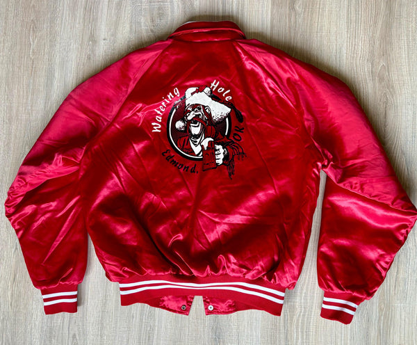 Vintage 80s The Watering Hole Bar Satin Windbreaker/ Bomber Jacket (Men’s L/XL)