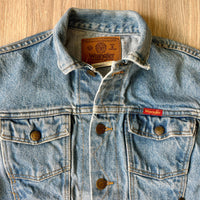 Vintage 90s Wrangler Red Tab Cropped Western Denim / Jean Jacket (XS / Small)