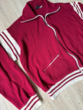 Med/Lrg - Vintage 80s JC Penny Maroon/White  Zip Up Track Jacket