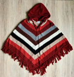 Women's Vintage 60s Striped Crochet Fringe Hooded Cape / Shawl