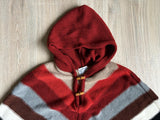 Women's Vintage 60s Striped Crochet Fringe Hooded Cape / Shawl