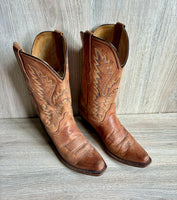 Women's Size 7.5 Old West Brown Leather Snip Toe Cowboy Boots