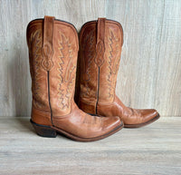 Women's Size 7.5 Old West Brown Leather Snip Toe Cowboy Boots