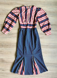 Sm/Med - Vintage 70s Red White and Blue Polyester Dress