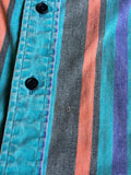 Large - Vintage 90s Wrangler Turquoise Striped Button Up Western Brush Popper Shirt