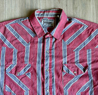 L/XL - Vintage 90s Pure Country Pink/Gray Striped Pearlsnap Western Shirt