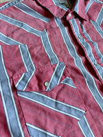 L/XL - Vintage 90s Pure Country Pink/Gray Striped Pearlsnap Western Shirt