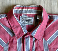 L/XL - Vintage 90s Pure Country Pink/Gray Striped Pearlsnap Western Shirt