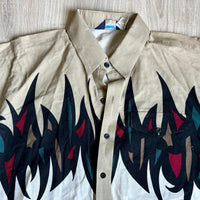 XL - Vintage 90s Brooks & Dunn Beige/Cream w/Tribal Flames Button Up Western Shirt