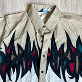 XL - Vintage 90s Brooks & Dunn Beige/Cream w/Tribal Flames Button Up Western Shirt