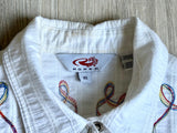 Small - Classic Roper Chain Stitch / Striped White Pearlsnap Western Shirt