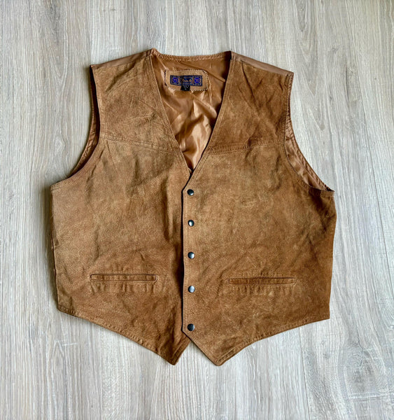 Classic Suede Brown Leather Western Vest (Size M/L)