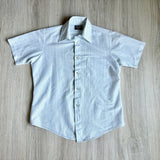 Medium - Vintage 80s White / Blue Striped Polyester Americana Collection Short Sleeve Button Up Shirt